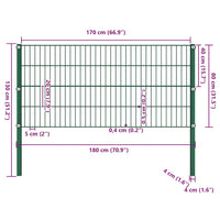 Pannello di Recinzione con Pali in Ferro 1,7x0,8 m Verde