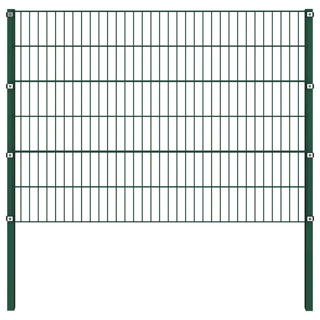 Pannello di Recinzione con Pali in Ferro 1,7x1,2 m Verde