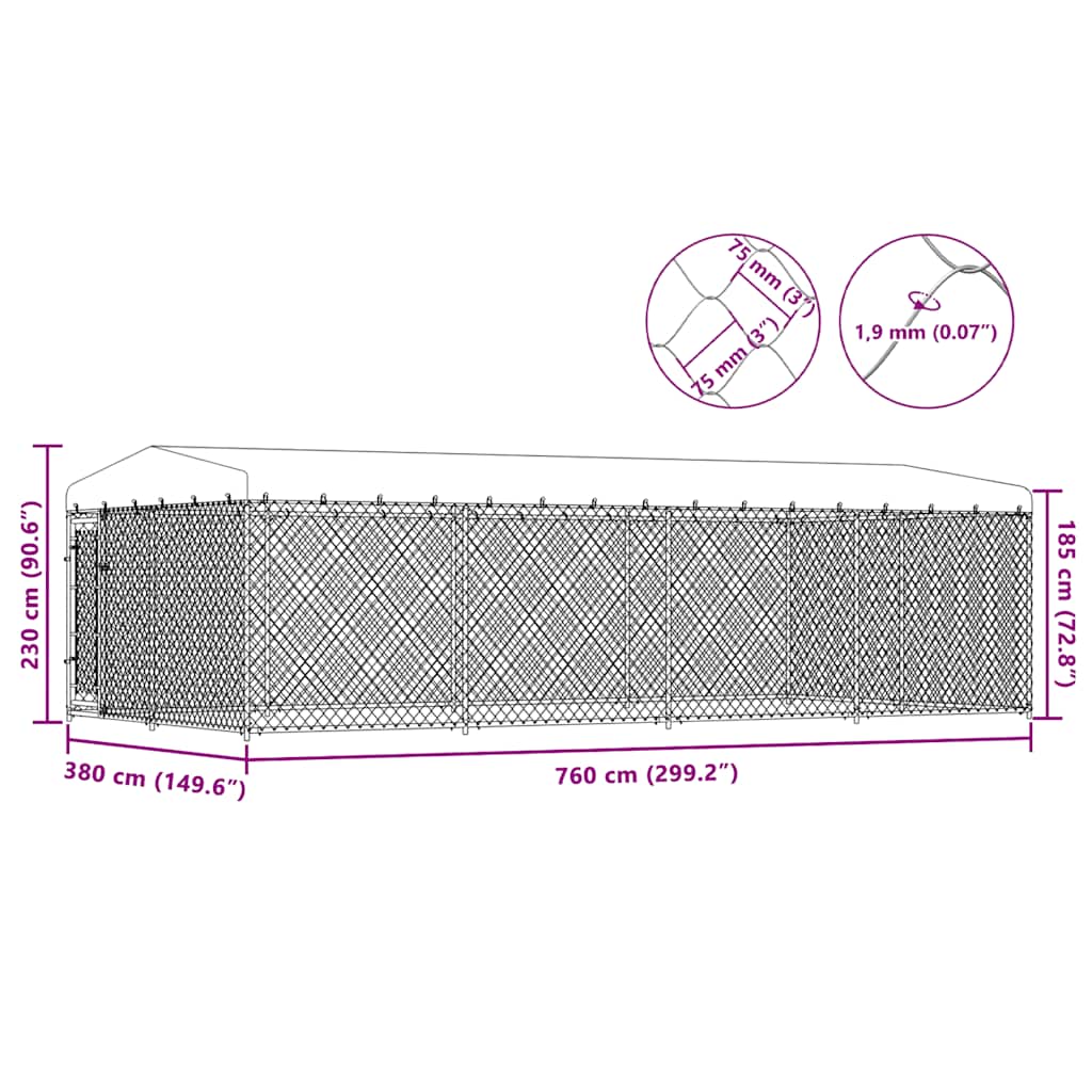 Canile da Esterno con Tetto 7,6x3,8x2,3 m 144937