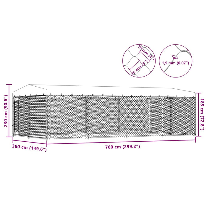Canile da Esterno con Tetto 7,6x3,8x2,3 m 144937