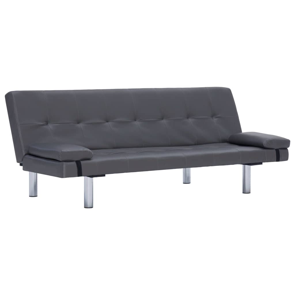 Divano Letto con 2 Cuscini Grigio in Similpelle 282181