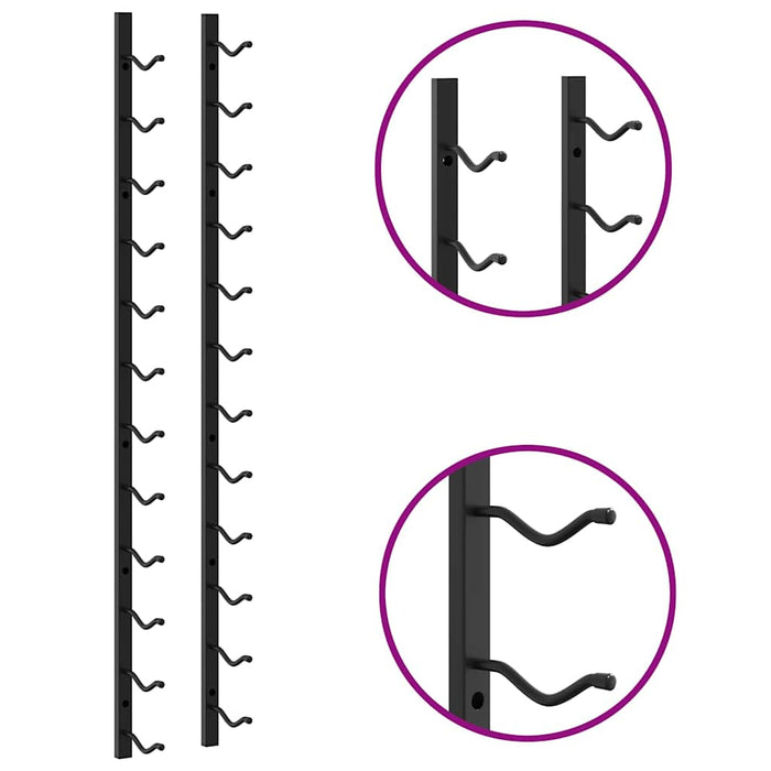 Portavini da Parete per 12 Bottiglie 2 pz Nero in Ferro 282467