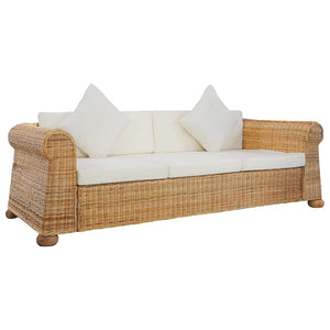 Divano a 3 Posti con Cuscini in Rattan Naturale cod mxl 6853