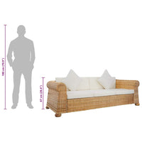 Divano a 3 Posti con Cuscini in Rattan Naturale 283074