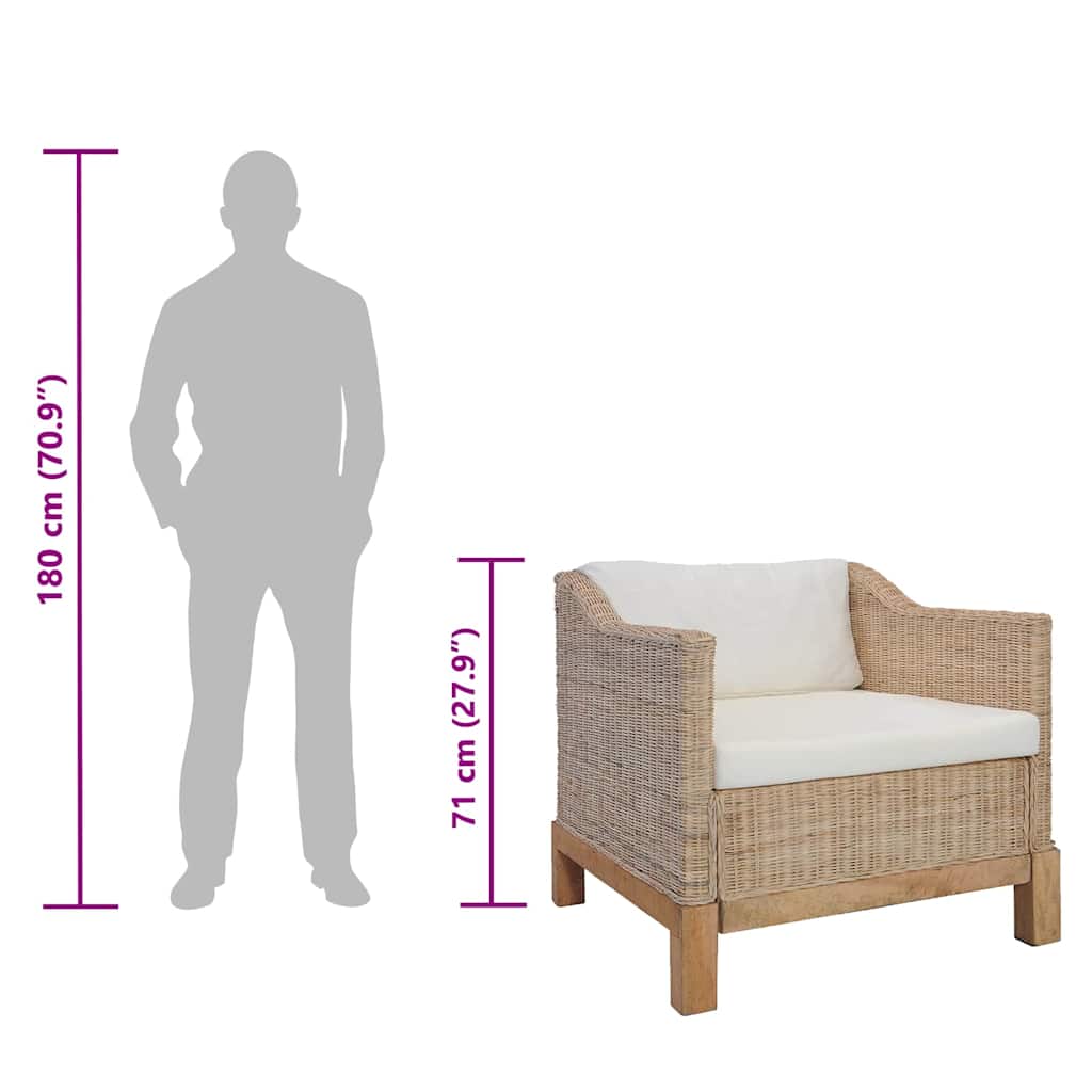 Poltrona con Cuscini in Rattan Naturale 283075