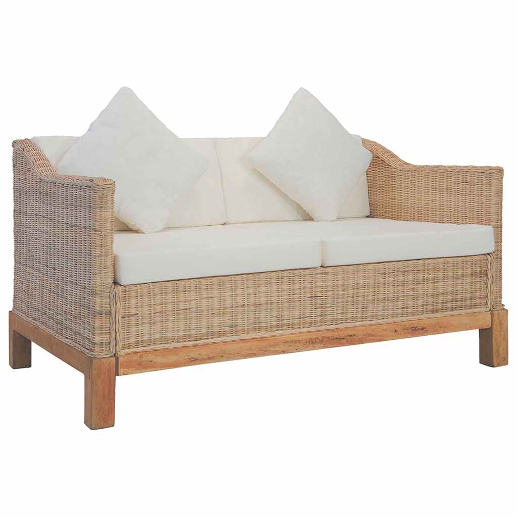 Divano a 2 Posti con Cuscini in Rattan Naturale cod mxl 6265