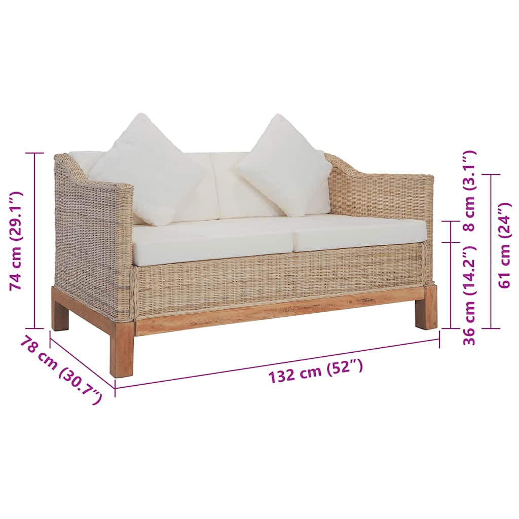 Divano a 2 Posti con Cuscini in Rattan Naturale cod mxl 6265