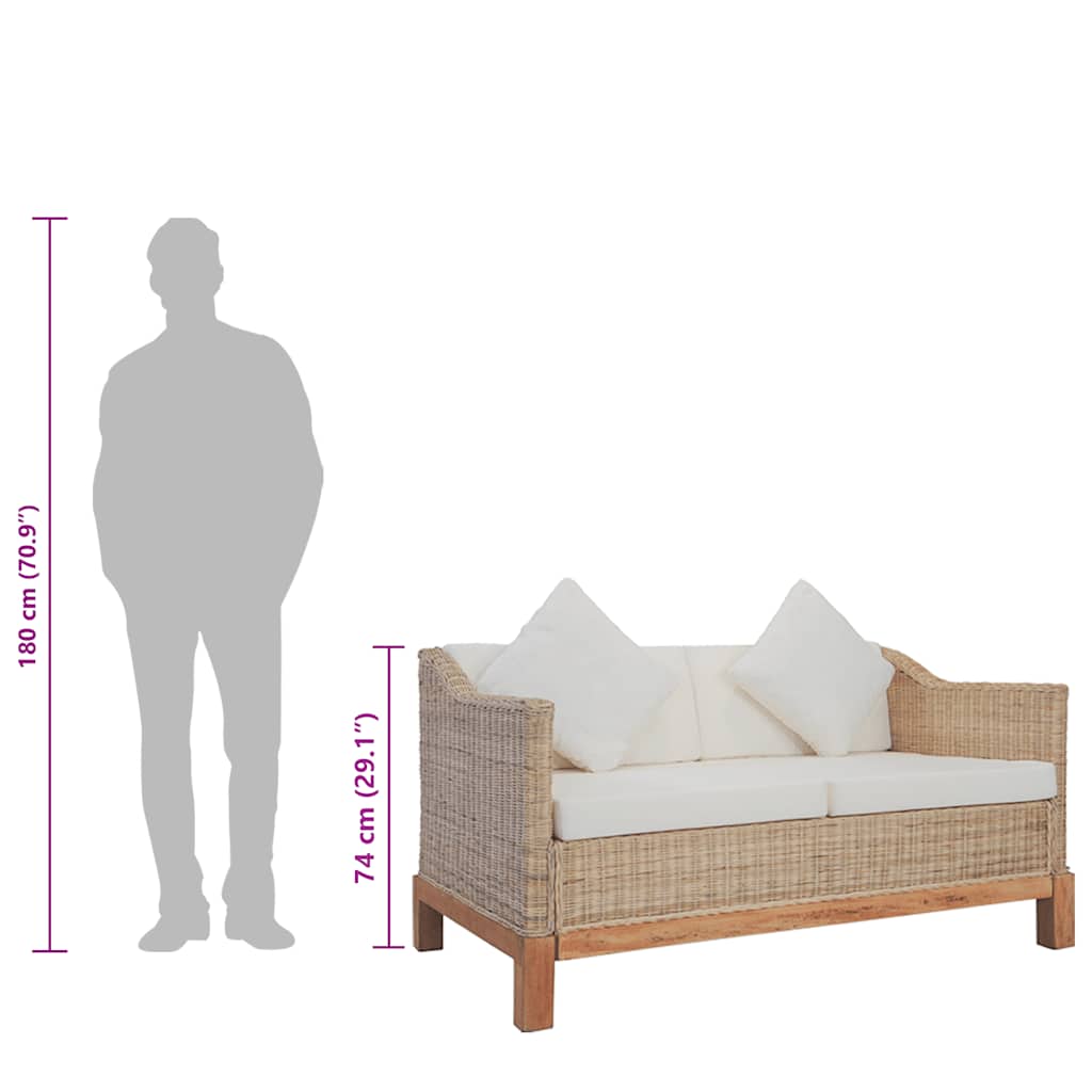 Divano a 2 Posti con Cuscini in Rattan Naturale cod mxl 6265