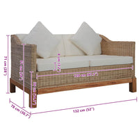 Divano a 2 Posti con Cuscini in Rattan Naturale 283076