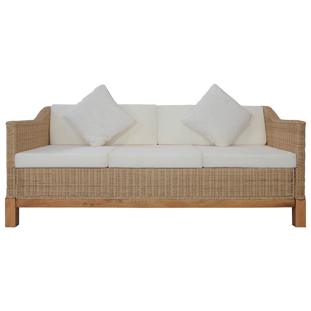 Divano a 3 Posti con Cuscini in Rattan Naturale 283077