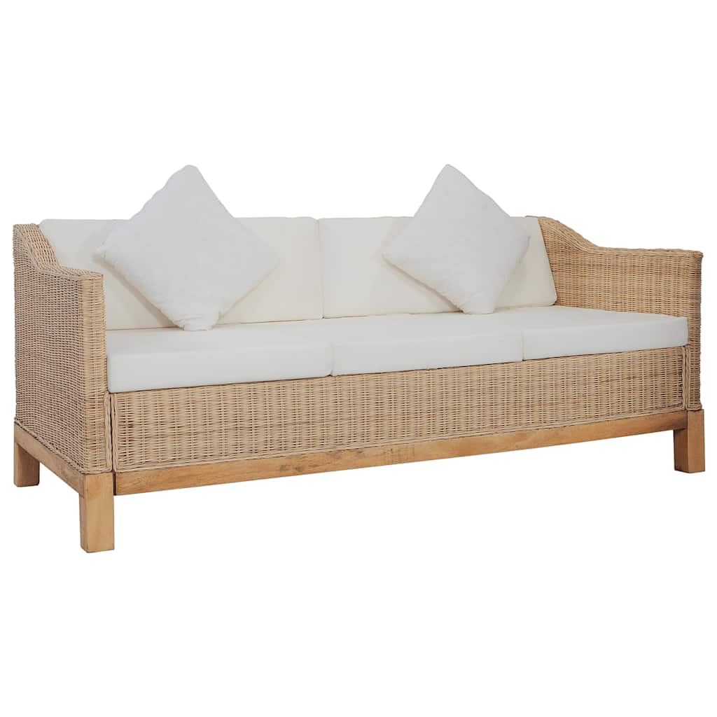 Divano a 3 Posti con Cuscini in Rattan Naturale 283077