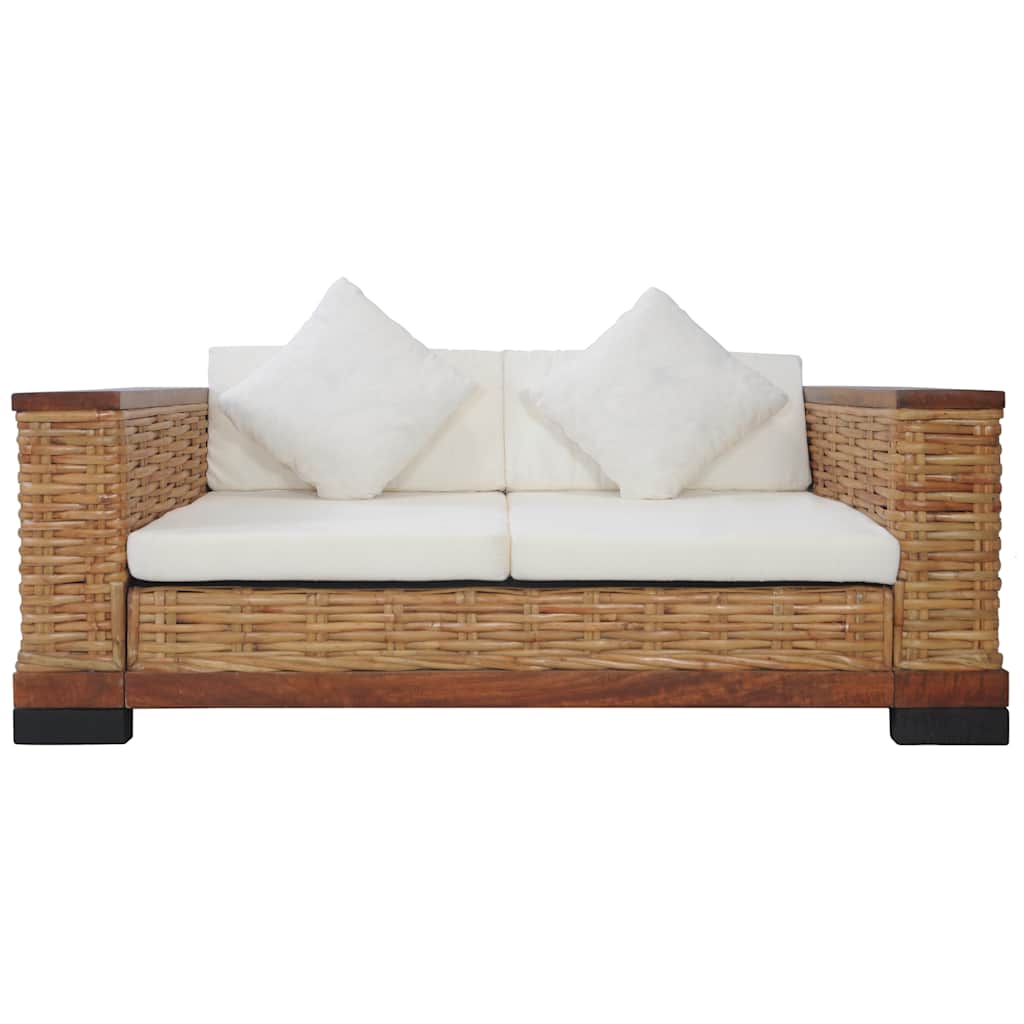 Divano a 2 Posti con Cuscini Marrone in Rattan Naturale cod mxl 6868