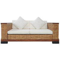 Divano a 2 Posti con Cuscini Marrone in Rattan Naturale cod mxl 6868