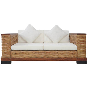 Divano a 2 Posti con Cuscini Marrone in Rattan Naturale cod mxl 6868
