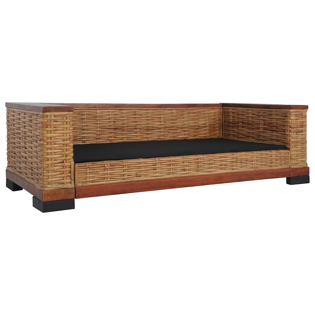 Divano a 2 Posti con Cuscini Marrone in Rattan Naturale cod mxl 19523