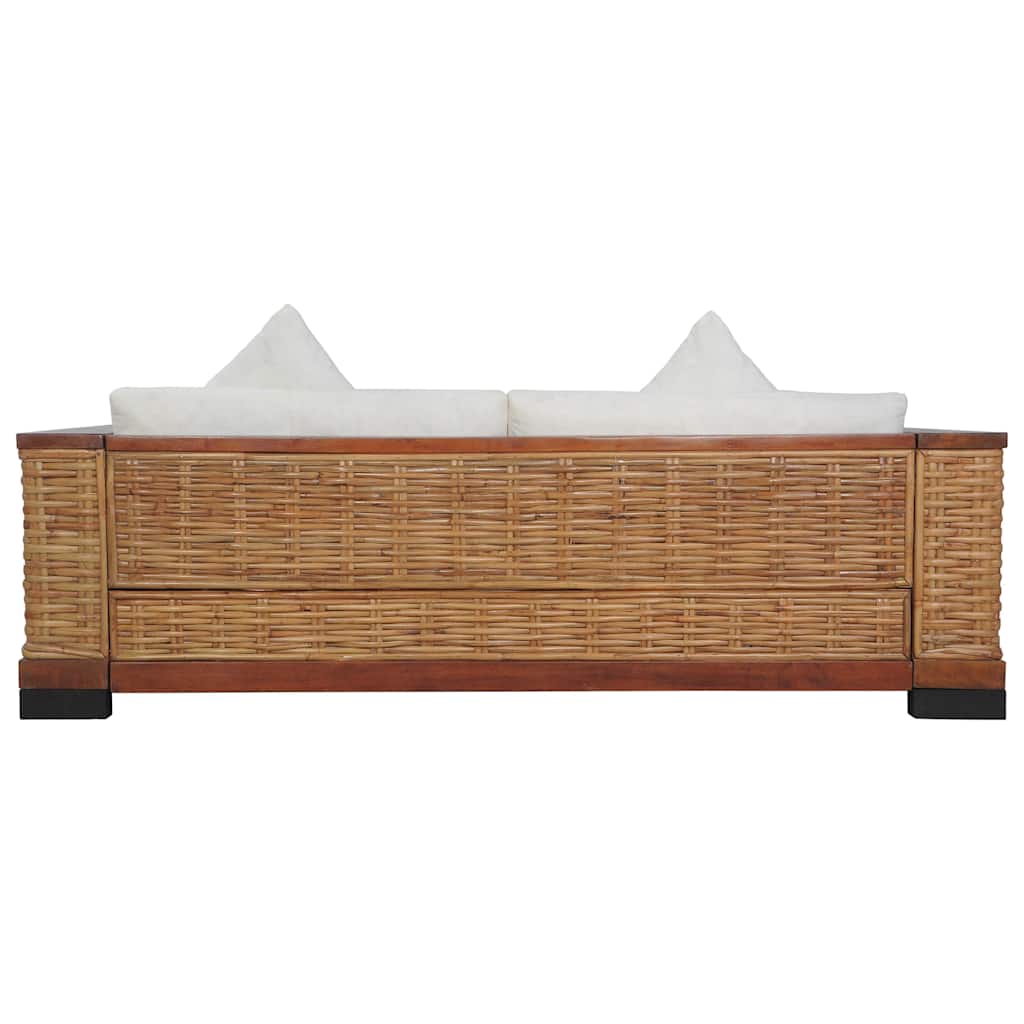 Divano a 2 Posti con Cuscini Marrone in Rattan Naturale cod mxl 19523