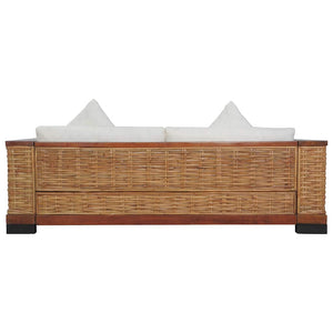 Divano a 2 Posti con Cuscini Marrone in Rattan Naturale cod mxl 19523