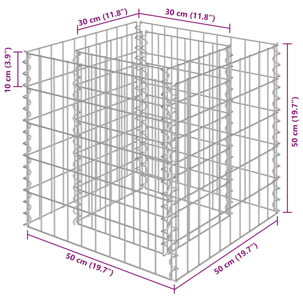 Gabbione Letto Rialzato in Acciaio Zincato 50x50x50 cm 143570