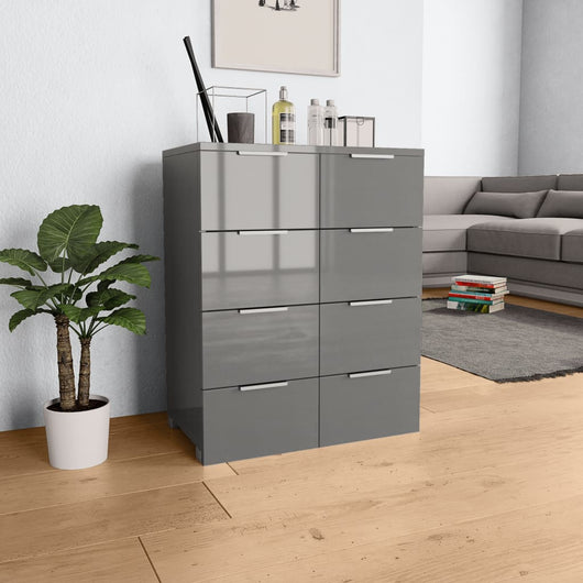 Credenza Grigio Lucido 60x35x80 cm in Legno Multistrato 283714