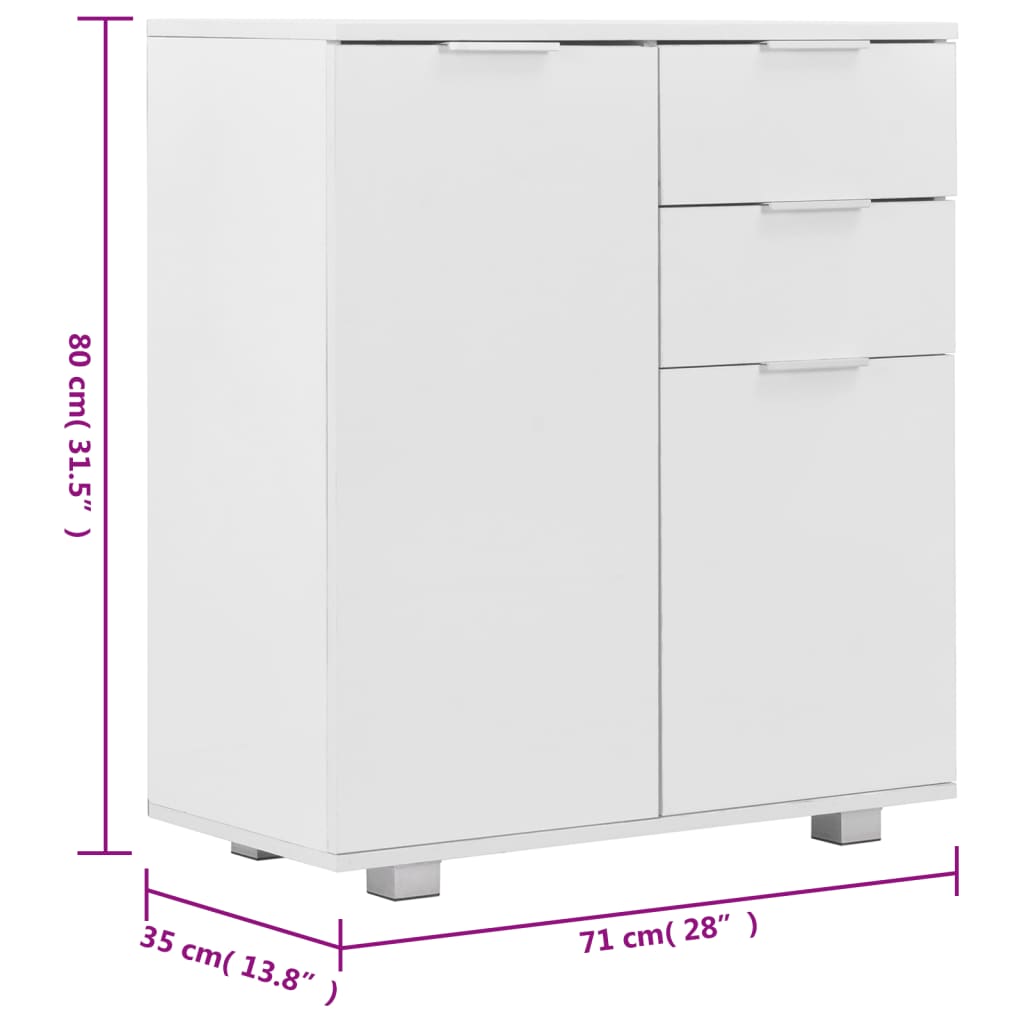 Credenza buffet cassettiera mobile contenitore organizer cucina soggiorno lucido 71 x 35 x 80 cm pannelli compositi bianco 02_0030767