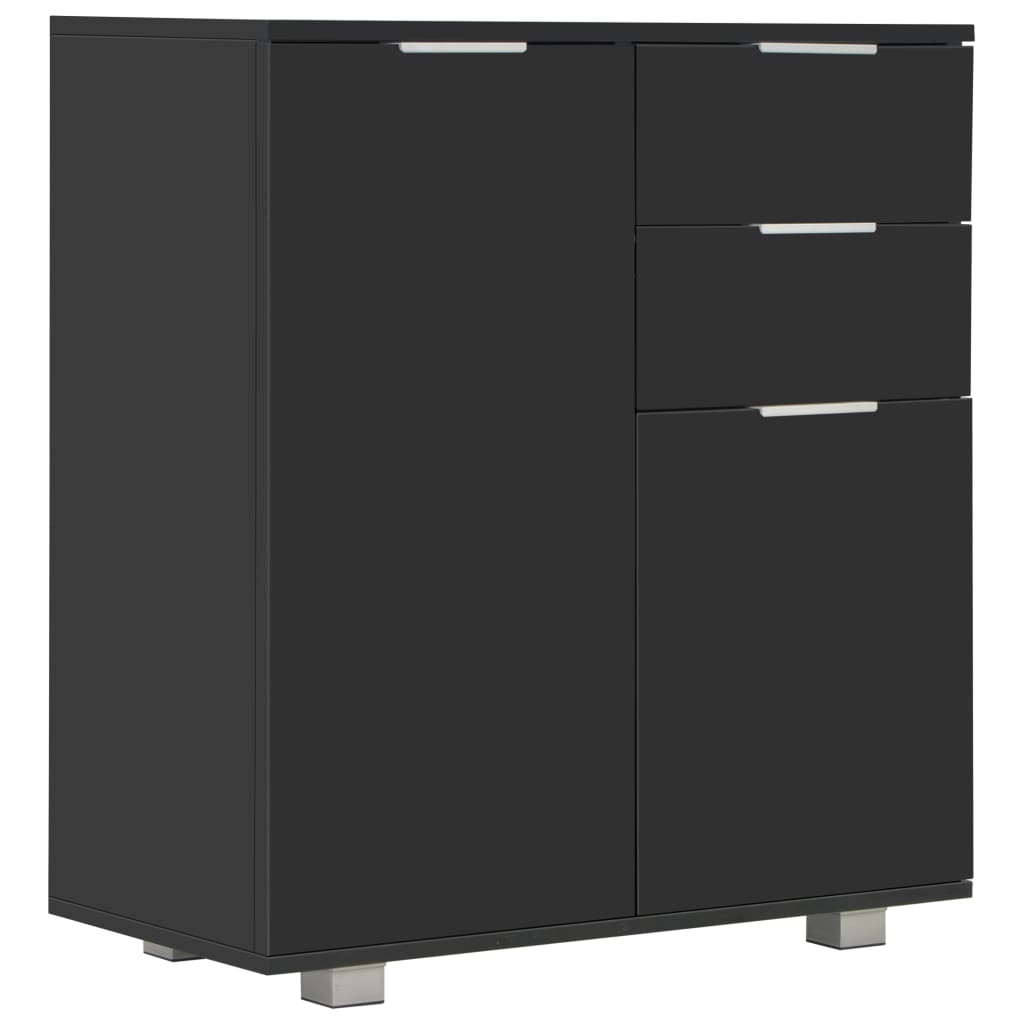 Credenza con Finitura-Buffet-Armadio da cucina Lucida Nera 71x35x80 cm in Truciolato