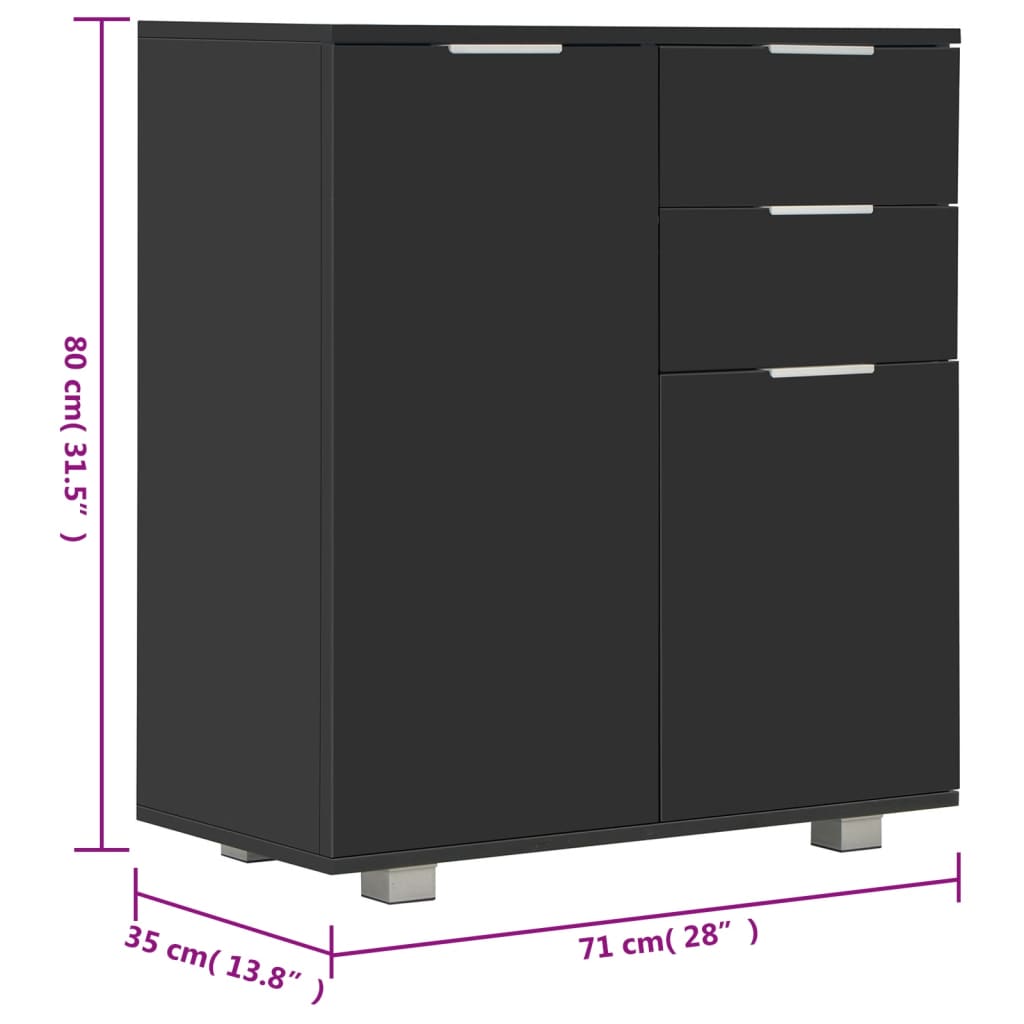 Credenza con Finitura Lucida Nera 71x35x80 cm in Truciolato 283716