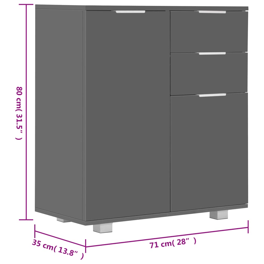 Credenza con Finitura Lucida Grigia 71x35x80 cm in Truciolato 283717