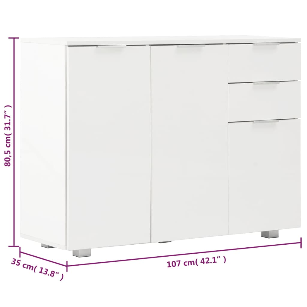 Credenza Bianco Lucido 107x35x80,5 cm 283718