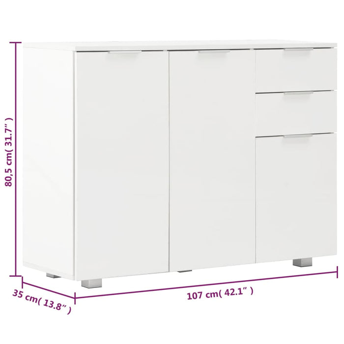 Credenza Bianco Lucido 107x35x80,5 cm 283718