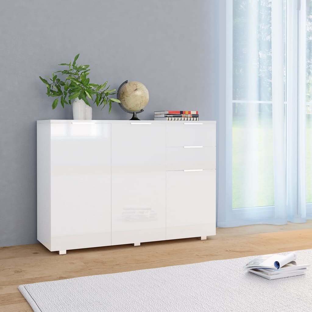 Credenza Bianco Lucido 107x35x80,5 cm 283718