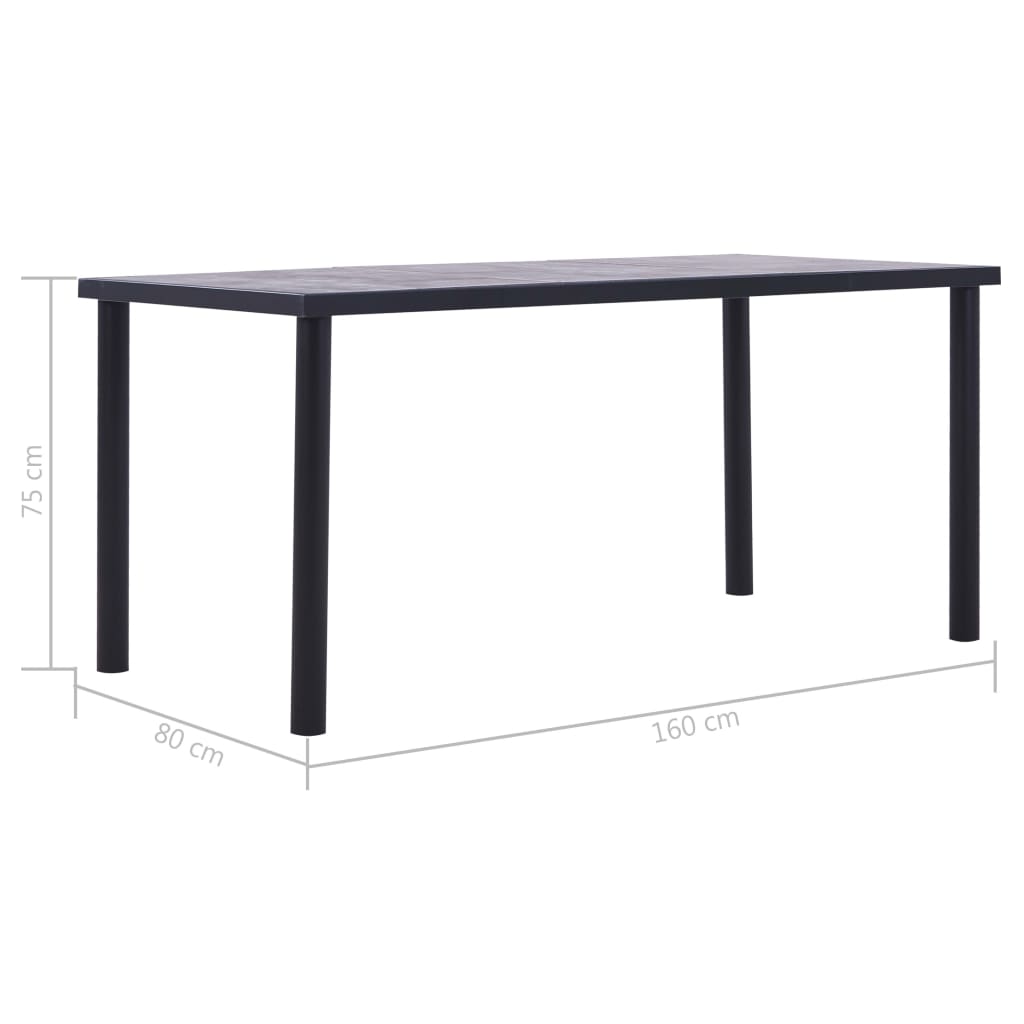 Tavolo da Pranzo Nero e Grigio Cemento 160x80x75 cm in MDF 281859