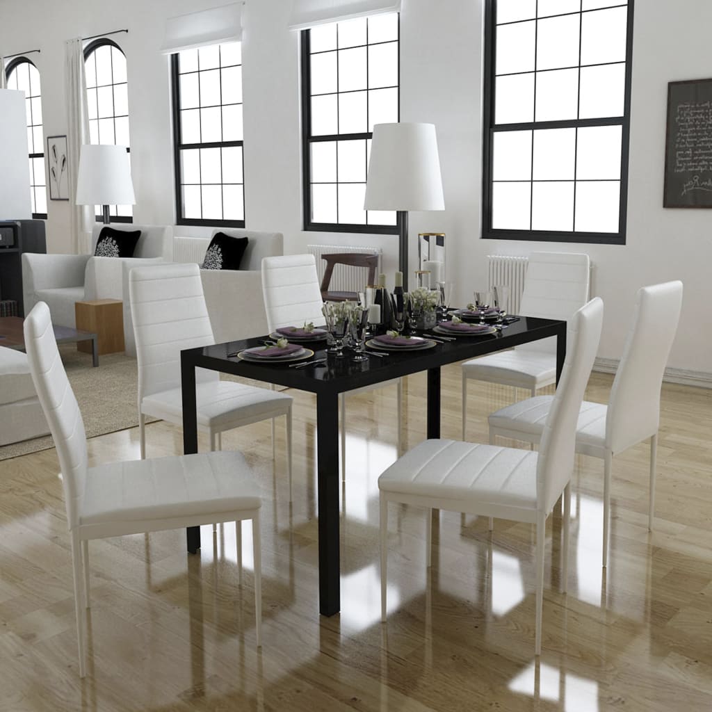 Set Tavolo da Pranzo 7 pz Bianco e Nero 281913