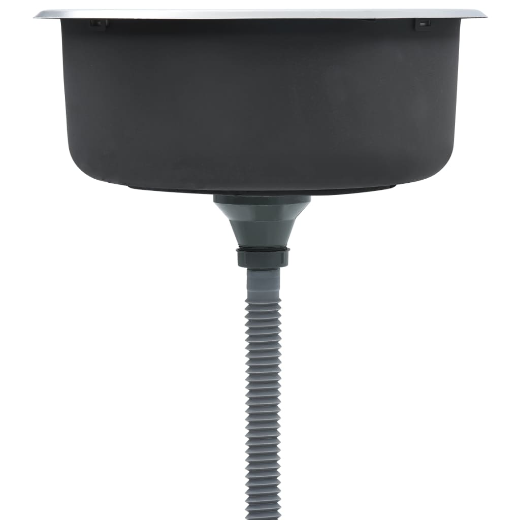 Lavello da cucina con valvola e sifone lavello sottotop lavello rotondo superficie antigraffio interno casa acciaio inox resistente 02_0002355