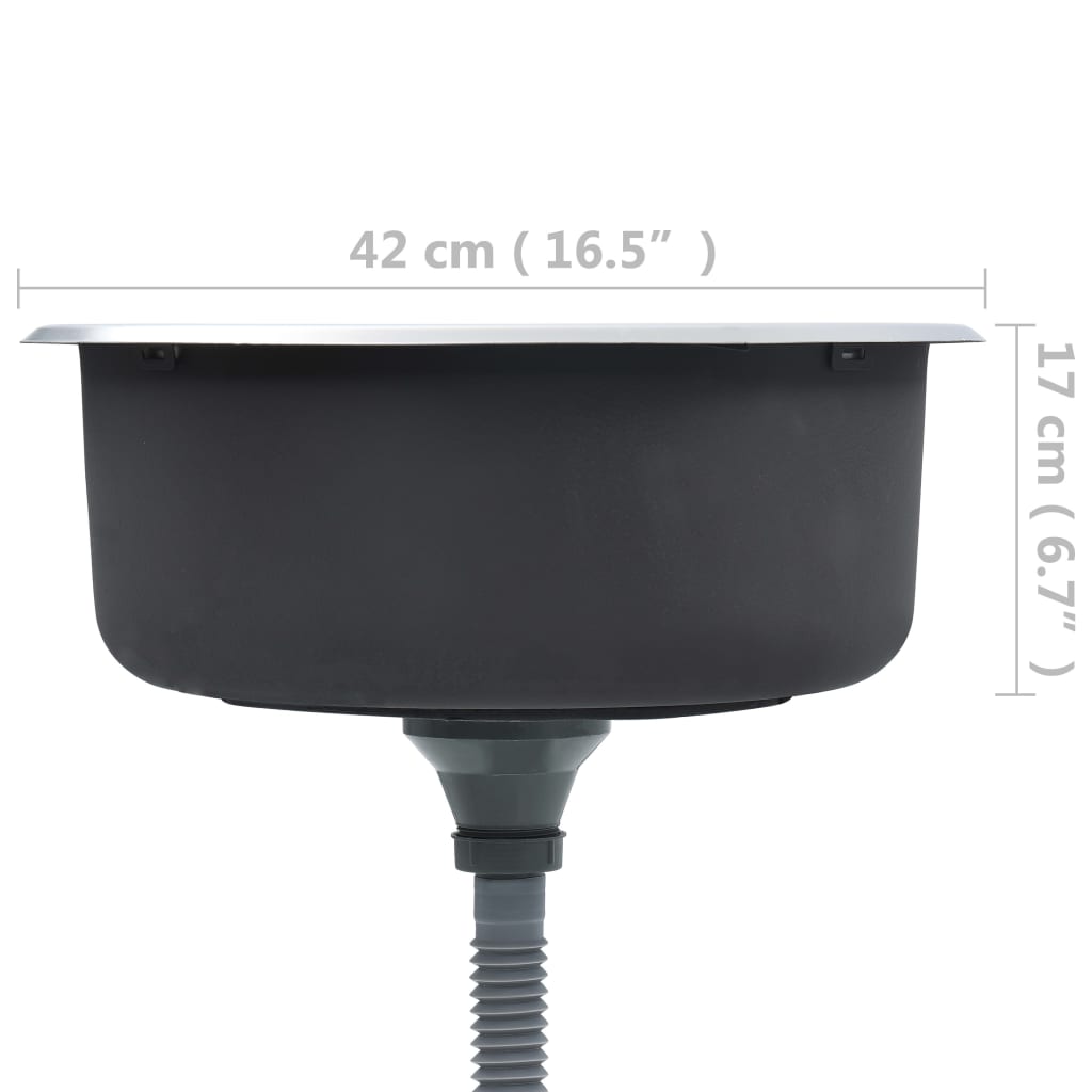 Lavello da cucina con valvola e sifone lavello sottotop lavello rotondo superficie antigraffio interno casa acciaio inox resistente 02_0002355