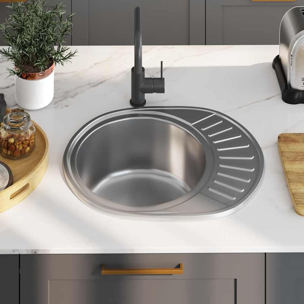 Lavello da Cucina con Filtro e Sifone Ovale in Acciaio Inox cod mxl 49042