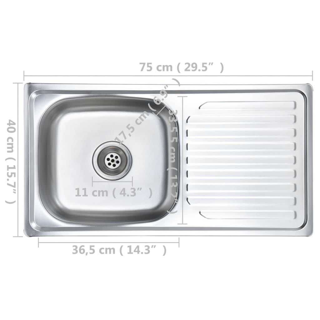 Lavello da cucina con valvola di scarico e sifone lavello da incasso lavello rettangolare 75 x 40 cm interno domestico durevole acciaio inox resistente 02_0002358