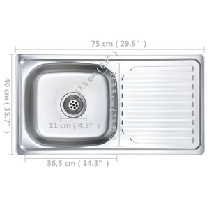 Lavello da cucina con valvola di scarico e sifone lavello da incasso lavello rettangolare 75 x 40 cm interno domestico durevole acciaio inox resistente 02_0002358