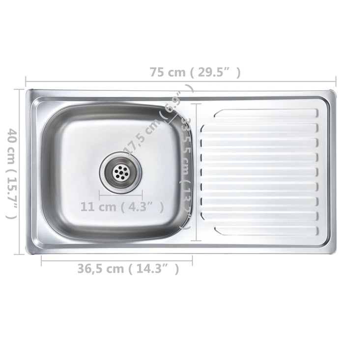 Lavello da cucina con valvola di scarico e sifone lavello da incasso lavello rettangolare 75 x 40 cm interno domestico durevole acciaio inox resistente 02_0002358