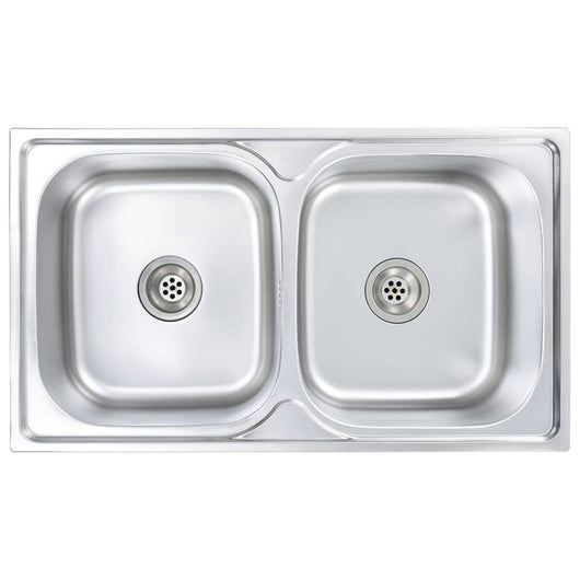 Lavello cucina doppio con valvola e sifone 84 x 48 cm inox 02_0002359