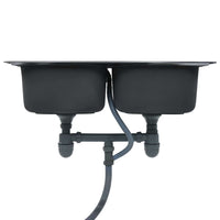 Lavello da Cucina Doppio con Filtro e Sifone in Acciaio Inox 145074