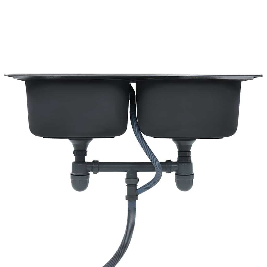 Lavello da Cucina Doppio con Filtro e Sifone-Lavandino-Lavabo in Acciaio Inox 396707