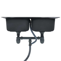 Lavello da Cucina Doppio con Filtro e Sifone-Lavandino-Lavabo in Acciaio Inox 396707