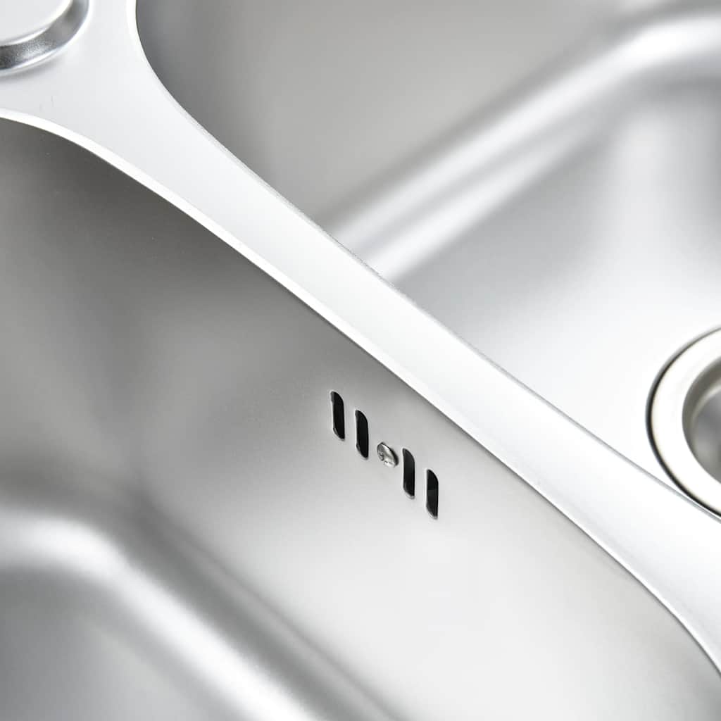 Lavello da Cucina Doppio con Filtro e Sifone-Lavandino-Lavabo in Acciaio Inox 396707