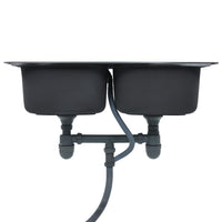 Lavello cucina doppio con valvola e sifone 84 x 48 cm inox 02_0002359