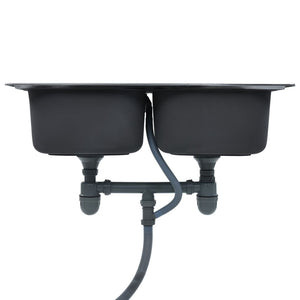 Lavello cucina doppio con valvola e sifone 84 x 48 cm inox 02_0002359