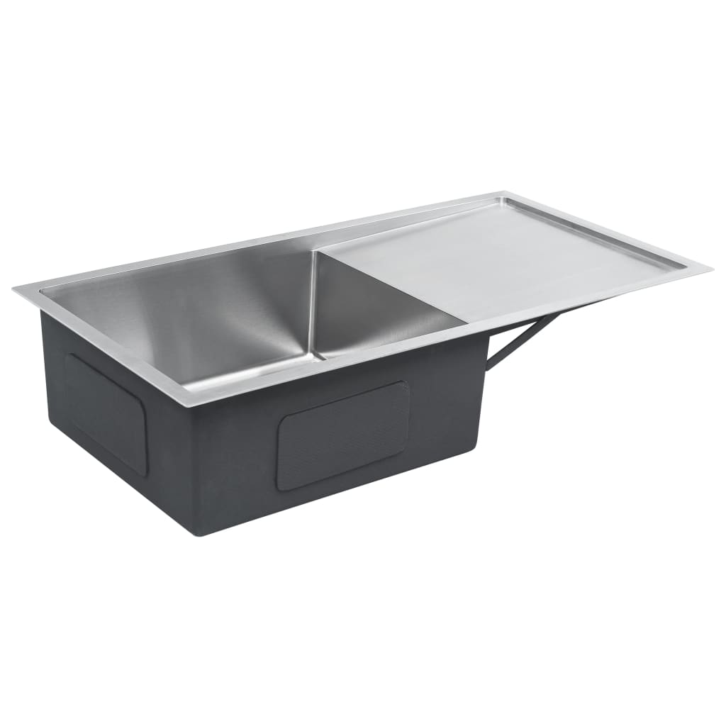 Lavello da cucina fatto a mano con piletta 87 x 44 cm in acciaio inox con finitura spazzolata 02_0004384