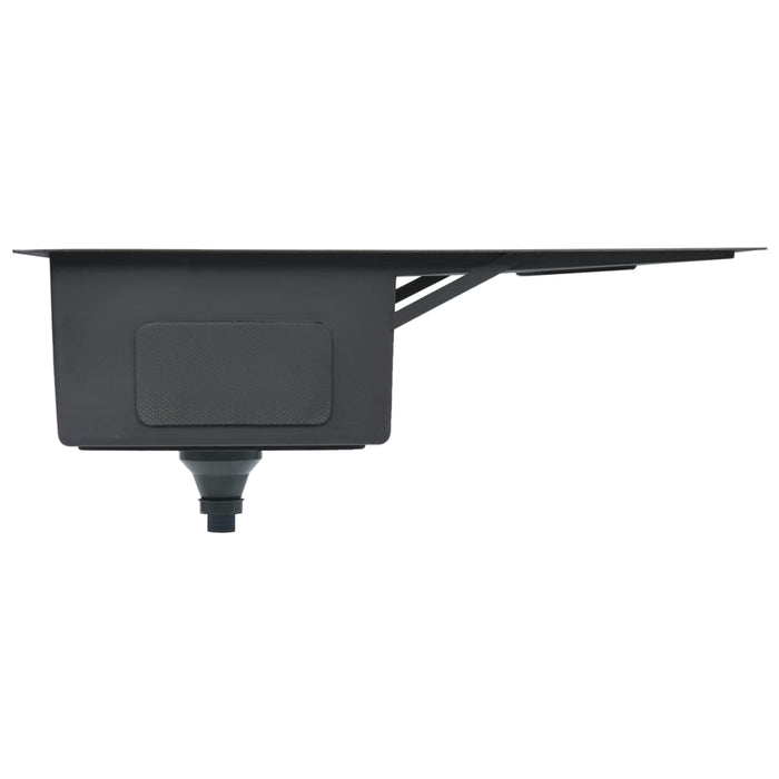 Lavello da cucina fatto a mano con piletta 87 x 44 cm in acciaio inox con finitura spazzolata 02_0004384