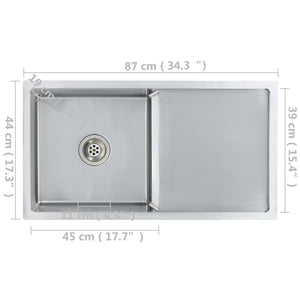 Lavello da cucina fatto a mano con piletta 87 x 44 cm in acciaio inox con finitura spazzolata 02_0004384