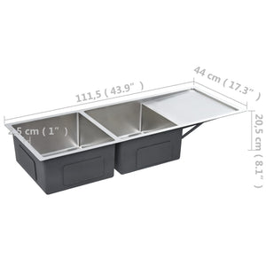 Lavello da cucina fatto a mano con filtro 111,5 x 44 cm in acciaio inox 02_0002366