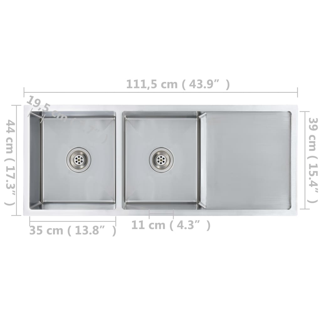 Lavello da cucina fatto a mano con filtro 111,5 x 44 cm in acciaio inox 02_0002366